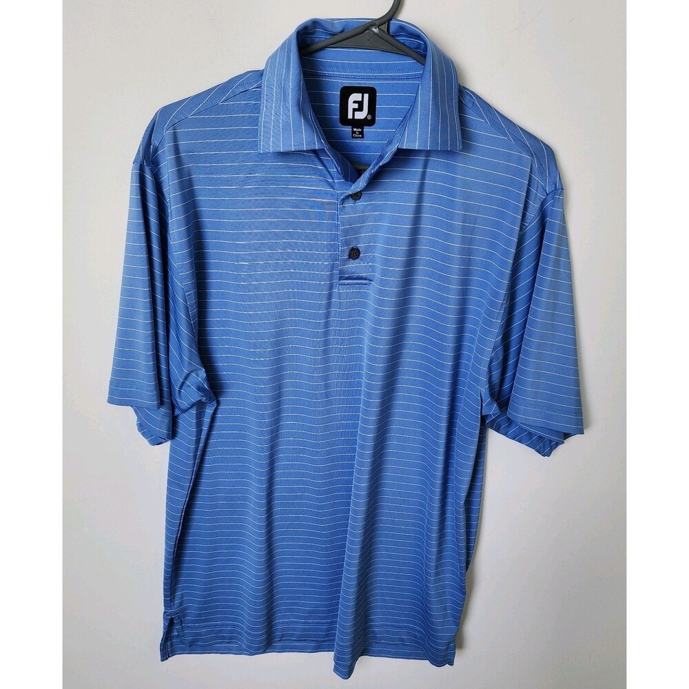 FJ Footjoy Mens Small Performance Golf Polo Blue White Striped Moisture Wicking - Picture 10 of 10